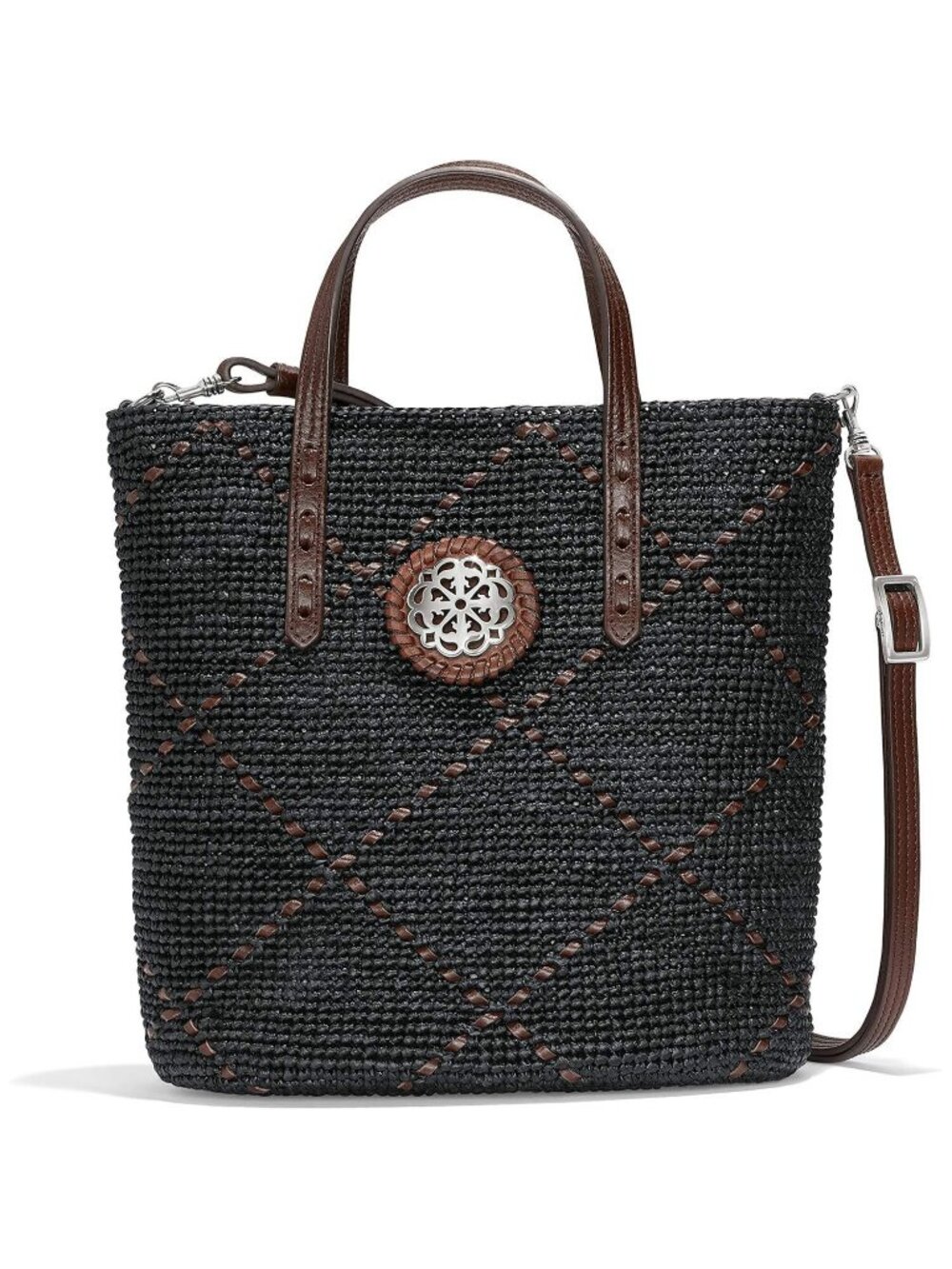 Brighton Ferrara Collection Carrera Straw TOTE Black/Brown H73569 MSRP $355 NWT